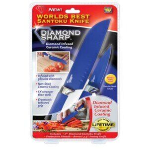 AS SEEN ON TV DIAMOND SHARP SANTOKU KNIFE SET - BLUE (NEW WITH TAGS)